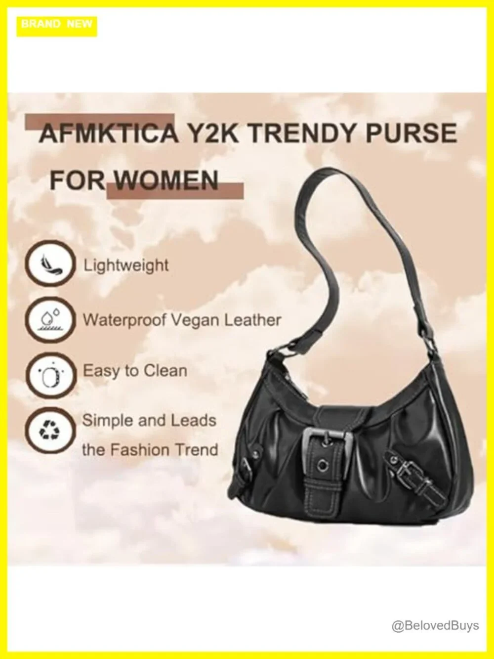 Y2K Hobo Shoulder Bag Faux Leather Punk Clutch Purse Ladies Top Handle